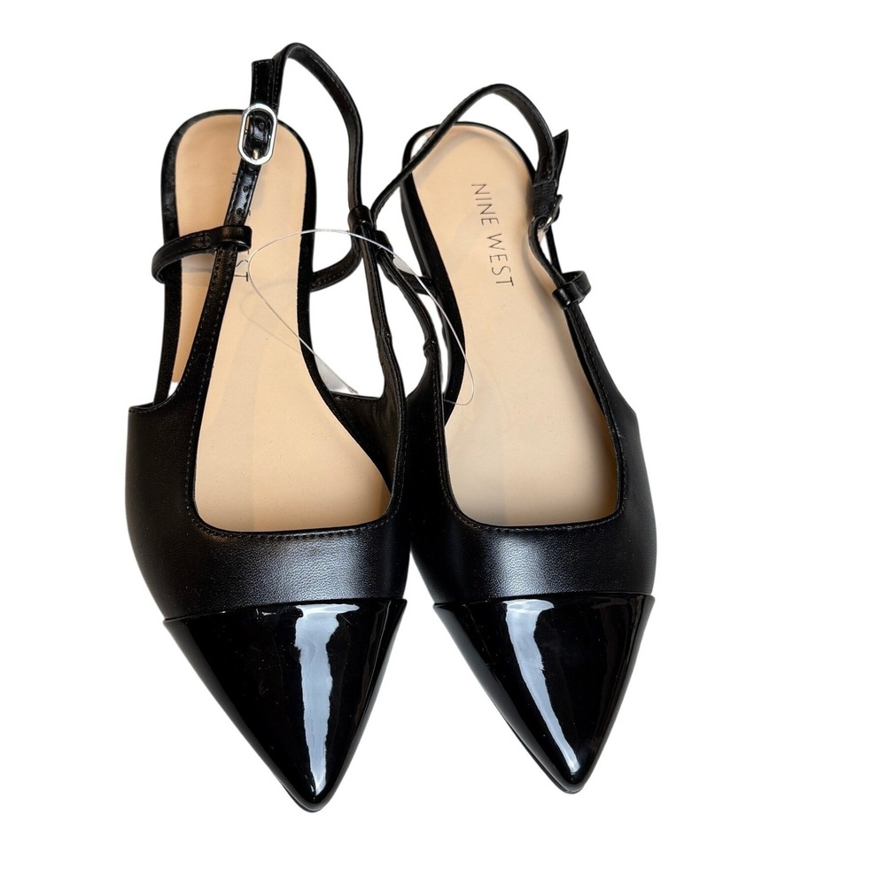 Nine West Women Cap Toe Patent Slingback Flats 7M Black Pointed Toe Classic Chic - Picture 6 of 7